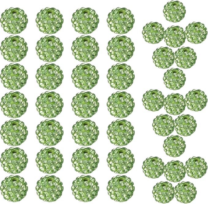 100pcs Green Rhinestone Clay Beads, Round, 10mm (0.39" Diameter, 1.8mm Hole), DIY Craft Bead Kit for Jewelry Making, Bracelets, Necklaces, Earrings