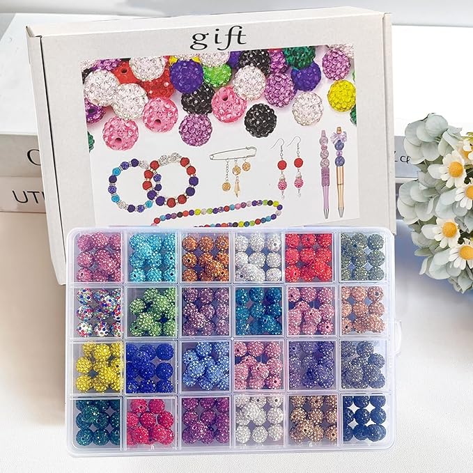508pcs Rhinestone Handcrafted Beads, Including 264pcs Disco Ball Clay Rhinestone and 120pcs Spacer Beads Necklace Jewelry Making,DIY Shambhala Disco (10mm Multicolor)
