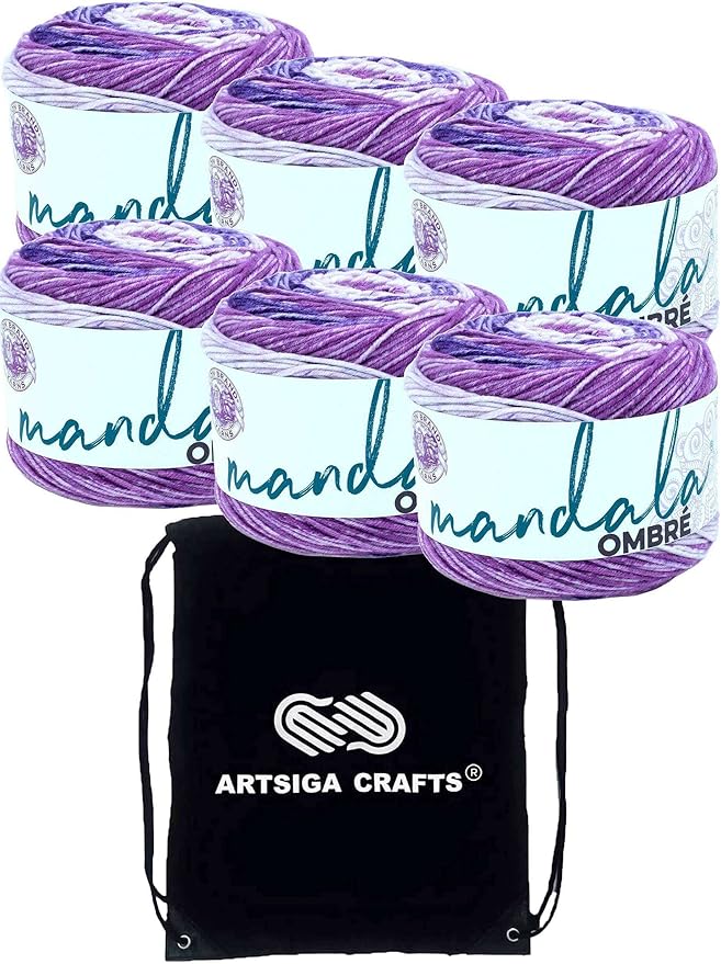 Lion Brand Mandala Ombre Chi 551-219 (6-Skeins - Same Dye Lot) Worsted Medium #4 Acrylic Yarn for Crocheting and Knitting with Project Bag