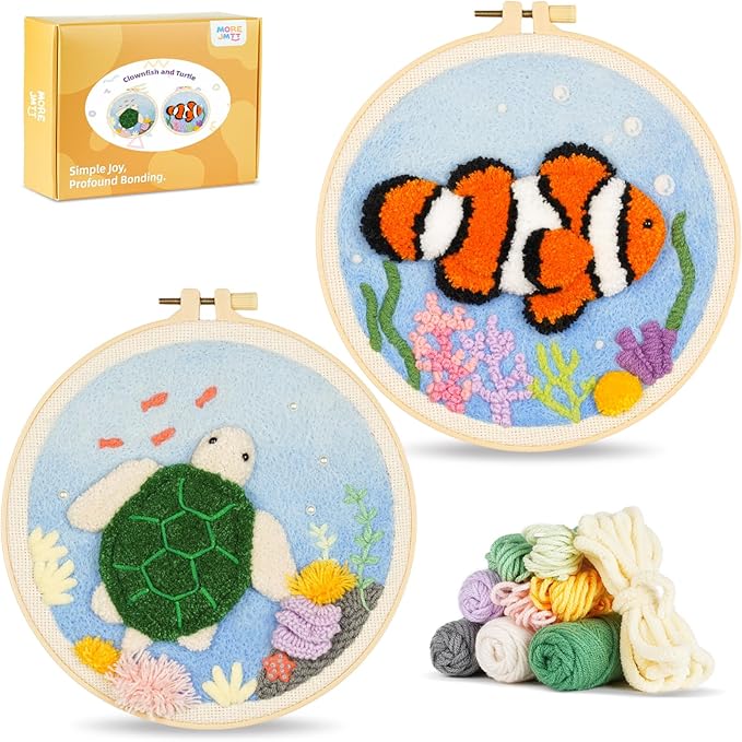 Punch Needle Kits Adults Beginner,Embroidery kit for Beginners,Punch Needle kit for Beginners, Includes All Tools and Materials,Easy to Follow Instructions and Videos(Clownfish + Sea Turtle)