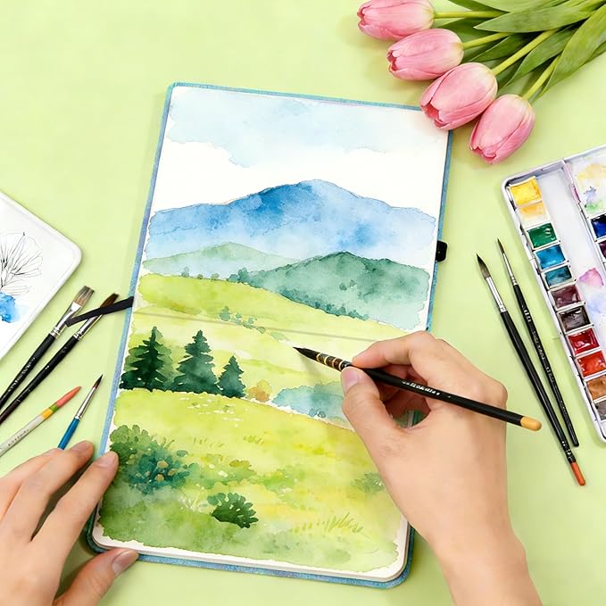 Mlife Square Watercolor Sketchbook,100% Cotton,300gsm/140lb,Acid-Free,Watercolor Journal for Artists Adults Students,6.5 * 6.5 Inch(Red Feather)