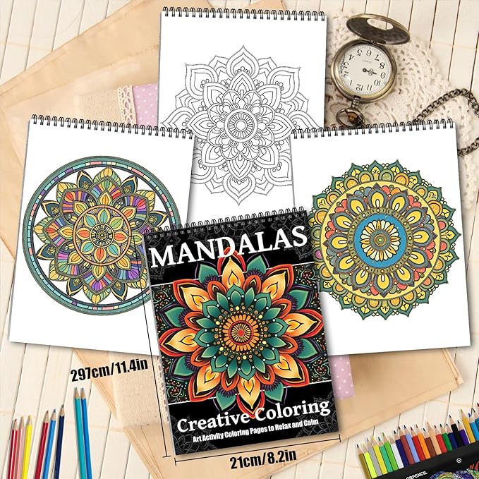 Mandala Coloring Books for Adult Women Spiral Bound Page Printed Single-Sided Gifts Arts and Crafts for Women to Relax, Anxiety and Depression 24 Colorful Coloring Pages of Mandala Creative Coloring