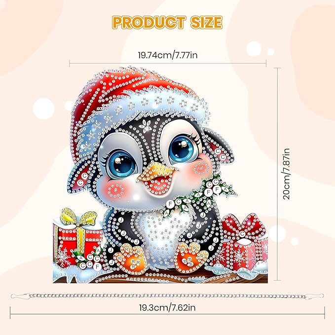 MOGTAA Christmas Diamond Art Hanging Kits for Adults Kids, Penguin Diamond Art Suncatchers, 5D Special Shape Winter Diamond Painting Window Pendant Kit for Home Garden Wall Decor