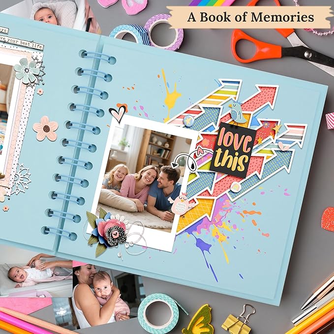 Polaroid Scrapbook Photo Album, 6.3"x6.3" DIY Scrapbook Album Hardcover Kraft Paper with 20 Sheets 40 Pages, Stylish Memory Book for Wedding, Anniervsary, Family, Travel, LightBlue