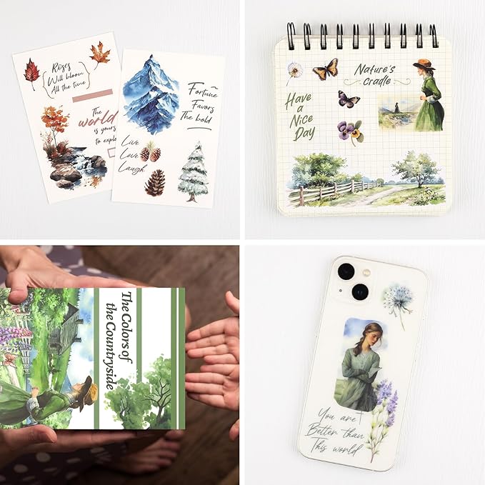Dizdkizd Countryside Scrapbook Sticker, 179 Die Cuts PET and Paper Journaling Sticker Kit, Cottagecore Aesthetic Stickers for Bullet Journals, Planners, Collage