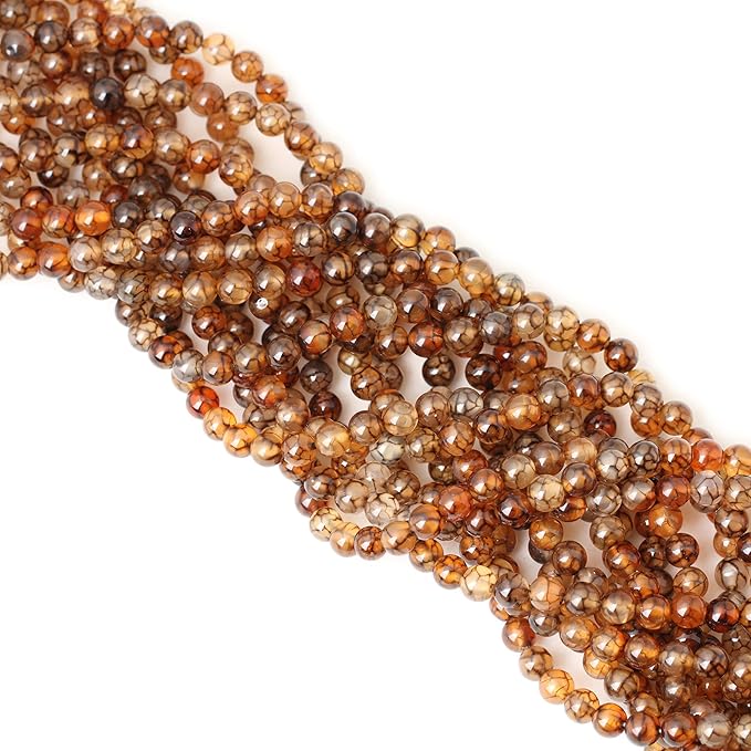 60PCS 6mm Coffee Dragon Vein Agate Gemstone Round Loose Beads for Jewelry Making 1 Strand 15"