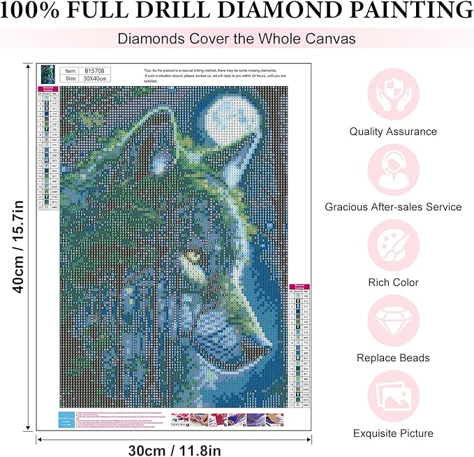 Yezavesu Wolf Diamond Art Kits for Adults, Wolf Forest 5D Diamond Painting Kit for Beginners, DIY Round Full Drill Painting with Gem Art Craft Kits for Home Wall Decor 12x 16 Inch