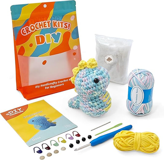Kovarela Beginners Crochet Kit with Simple Crochet Yarn - with Step-by-Step Video Tutorials (Cute Dinosaur)