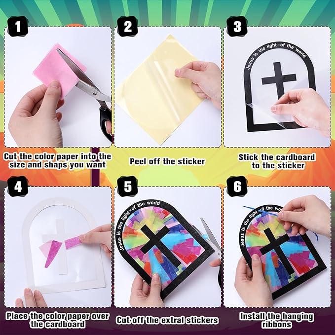 Motipuns 32 Sets 2026 Illumination Station Vbs Crafts, Religious Easter Christian Tissue Paper Stained Glass Kit for Adults, Jesus is the Light of the World DIY Window Art for Sunday School Decor