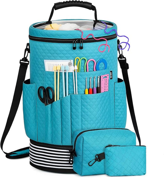 IBFUN Crochet Yarn Knitting Bag 3PCS - Expandable Yarn Storage Organizer Crocheting Bag with Accessories Cases Adjustable Strap for Hooks, Needles, Accessories, Crochet Lovers, Supplies, Beginners