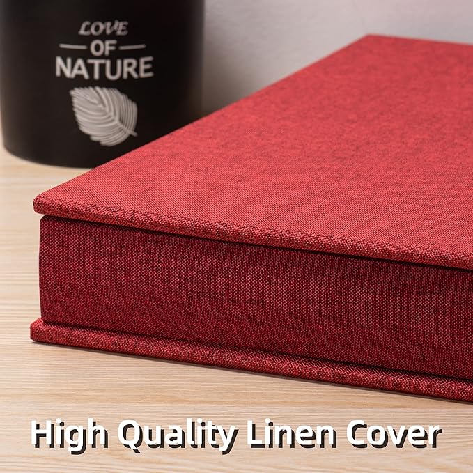 Large Photo Album Self Adhesive 4x6 5x7 3x5 8x10 Scrapbook Magnetic Album DIY Scrap Book Length 13 x Width 12.8 (Inches) 120 Black Sticky Pages Linen Cover DIY Photo Album(Red)
