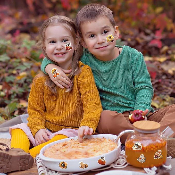h1vojoxo autumn thanksgiving sticker rolls - 1000pcs fall cat dress up stickers in 2 rolls 16 designs autumn thanksgiving self-adhesive sticker for kids craft envelope cat lover holiday party supplies