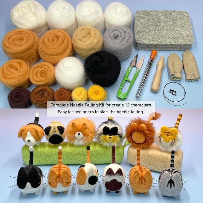 Truslin Needle Felting Kit, DIY Crafts for Adults Women, Hobby Kit with Felting Supplies,Felting Needles, Felting Wool and Tools for Beginners, Adult Craft Kits, Faceless Animals 12pcs