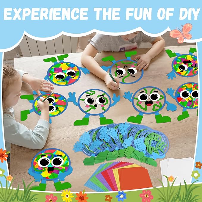 Lonfliness 32 Sets Earth Day Suncatchers Craft Kit DIY Window Stained Glass Effect Earth Day Theme Paper Crafts Home School Classroom Decoration Birthday Gift Creative Art Project & Activity Game