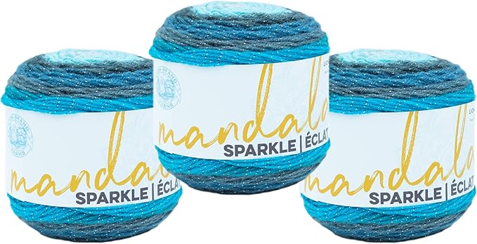 (3 Pack) Lion Brand Yarn Mandala Sparkle Yarn, Aquarius