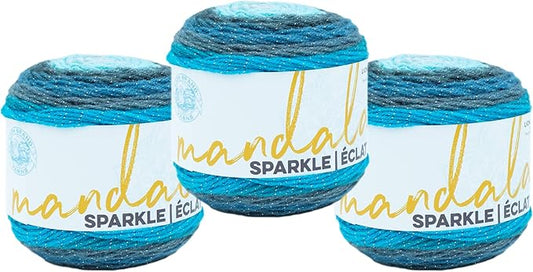 (3 Pack) Lion Brand Yarn Mandala Sparkle Yarn, Aquarius