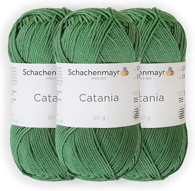 3 Skein/Pack Schachenmayr (SMC) Catania Originals Yarn, Each Ball 1.76 Oz (50gr) / 136 Yards (125 m), 100% Mercerized Cotton for Knitting and Crochet Yarn, Sport Weight, 412 - Moss