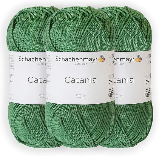3 Skein/Pack Schachenmayr (SMC) Catania Originals Yarn, Each Ball 1.76 Oz (50gr) / 136 Yards (125 m), 100% Mercerized Cotton for Knitting and Crochet Yarn, Sport Weight, 412 - Moss