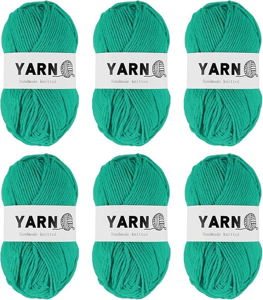 6Pcs Pale Green Acrylic Yarn 790 Yard 4 Ply Soft Crochet Yarns Sport Weight Yarn,[for DIY Crocheting Knitting Craft Blankets Hats]-300g