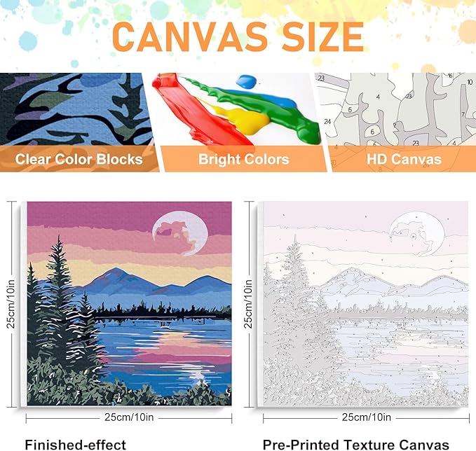 Offito Framed Paint by Numbers Kit for Adults Beginners & Kids Ages 8-12, Moon Acrylic Easy Paint by Number with Frame, Watercolor Paint by Number Kits on Canvas Framed (10 * 10 Inch, Without Easel)