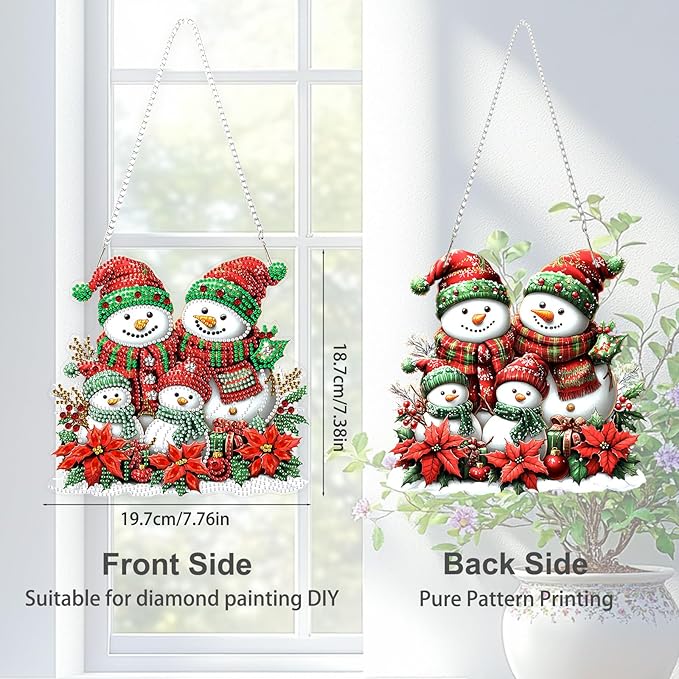TOSTOG Hanging Diamond Art Kits for Adults, Christmas Snowman Diamond Paintings for Adults, Window Pendant Diamond Art Kits, 5D Diamond Paintings Hanging Pendant Kit Wall Decor and Gift