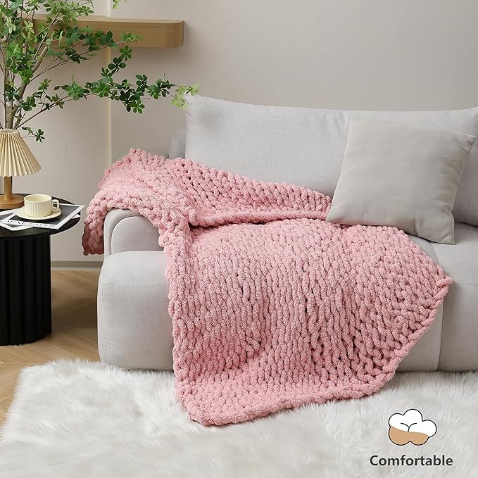 Chunky Yarn for Hand Knitting - #10 Chunky Chenille Yarn, Jumbo Big Thick Chunky Yarns for Crocheting, Super Bulky Chunky Knit Blanket Yarns, 8 Skein (25 yds 8 oz Each Skein), Pink