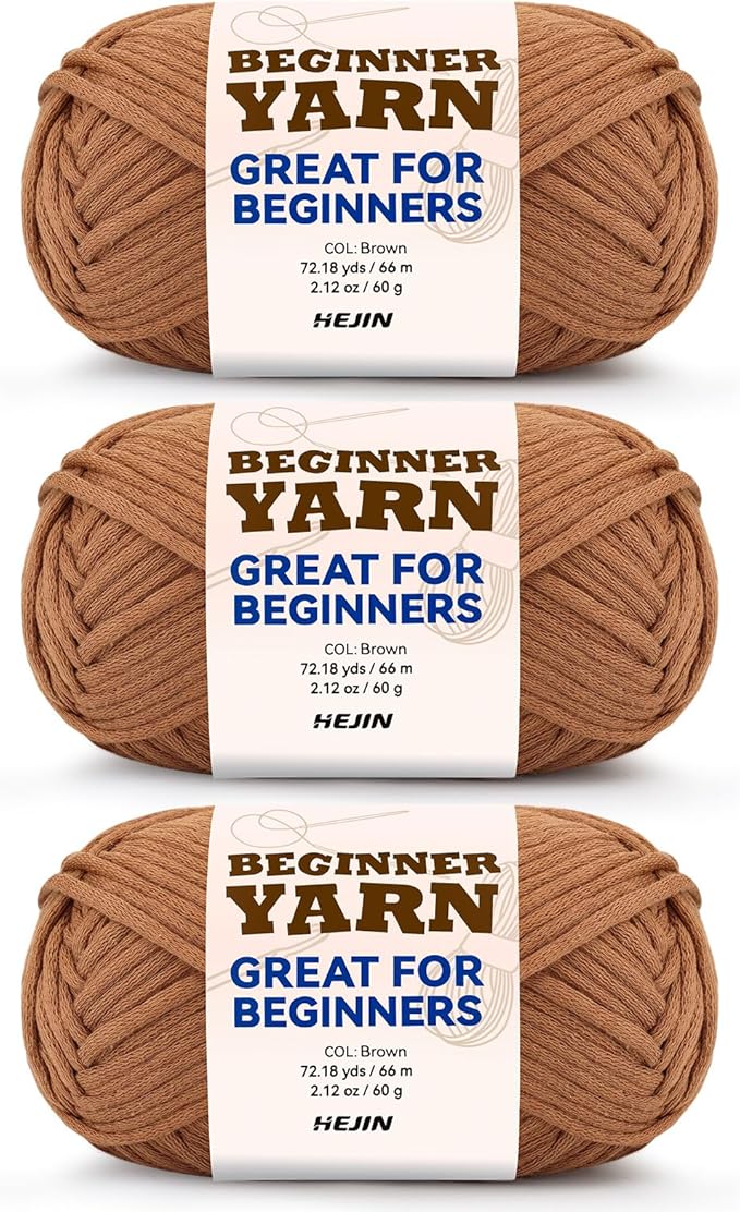 3x60g Brown Yarn for Crocheting and Knitting;3x66m (72yds) Cotton Yarn for Beginners with Easy-to-See Stitches;Worsted-Weight Medium #4;Cotton-Nylon Blend Yarn for Beginners Crochet Kit Making