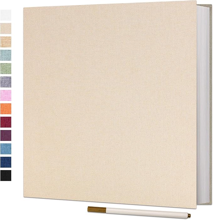 Vienrose Photo Album Self Adhesive 4x6 5x7 3x5 8x10 10x12 Scrapbook Album DIY Scrap Book with A Metallic Pen (13"x12.6" 60 Pages, Beige)