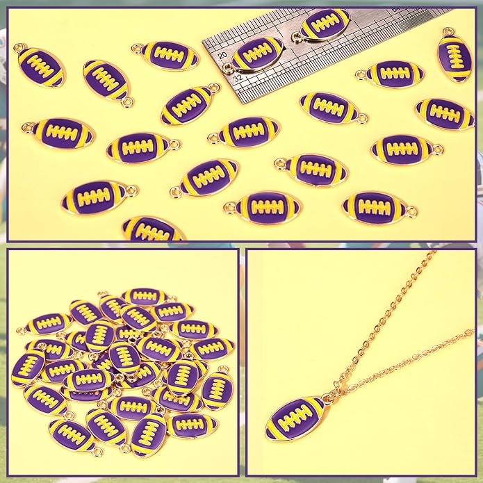 NVENF 30PCS Football Charms for Jewelry Making, Enamel Football Charms for Bracelet Necklace Earrings Making, Red Black White Blue Purple Orange Game Day Football Charm Bulk