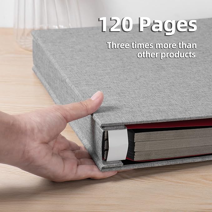 Large Photo Album Self Adhesive 4x6 5x7 3x5 8.5x11 Scrapbook Magnetic DIY Scrapbook Length 13 x Width 12.8 (Inches) 120 Black Sticky Pages Linen Cover DIY Photo Album(Grey)