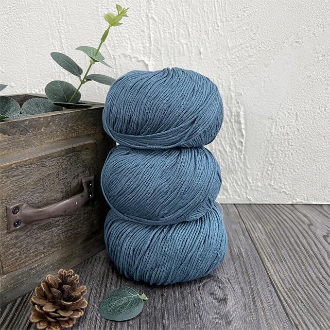 Fine Weight Knitted and Crocheted Cotton Yarn, 100% Long Staple Cotton Yarn, Baby Sports, 2 Packages of 100g/3.52oz (Per Skein 50g/162yards) - Blue Shadow