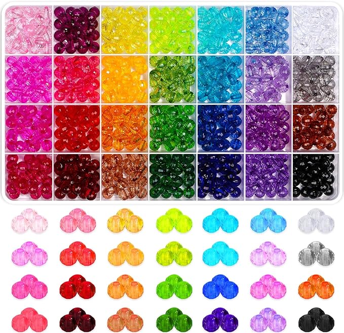 Paxcoo 700 Pcs Crystal Acrylic Beads Faceted Bicone Gem Beads for Jewelry Making (8 MM)