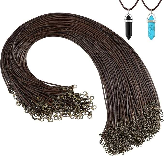 Tudomro 100 Pieces Waxed Leather Necklace Cord Bulk with Clasp Necklace Bracelet Chains String Rope Cord for Jewelry Making Pendants Charms(Brown,20 Inch)