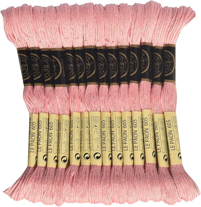 LE PAON Embroidery Floss, 14-Pack Six Strands 100% Long Staple Cotton Embroidery Thread, 8.7-Yard，Color Number：605, Very Light Cranberry
