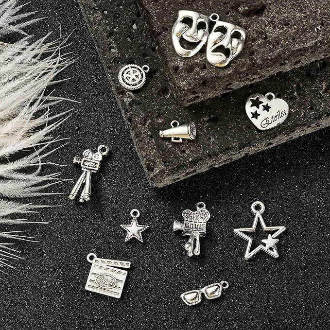 DanLingJewelry 100Pcs 10 Styles Hollywood Movie Charms Clapperboard Projector Movie Camera Mask Charms for Jewelry Making Bulk