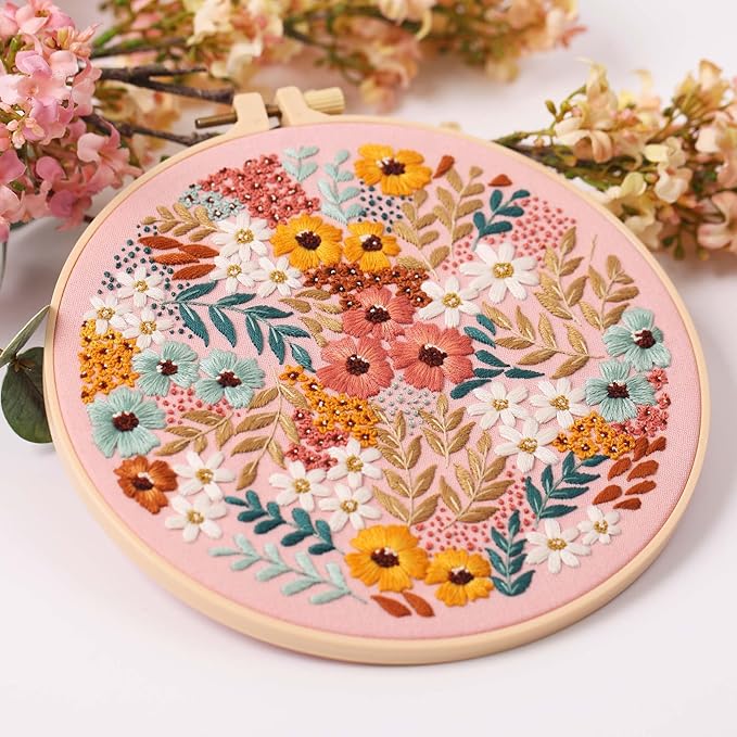 reewisly 3 pcs embroidery starter kit with patterns and instructions, diy adult cross stitch kits beginner, including 3 plastic embroidery rings, 1 scissors, colored threads and needles