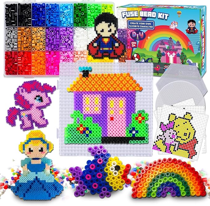 funzbo 5500 5mm fuse beads kit - 24 colors | 111 patterns, arts and crafts for girls and boys, kids toys set, gifts for kids, teens and adults age 5+ years old