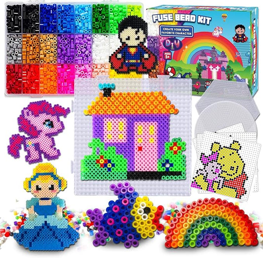 funzbo 5500 5mm fuse beads kit - 24 colors | 111 patterns, arts and crafts for girls and boys, kids toys set, gifts for kids, teens and adults age 5+ years old