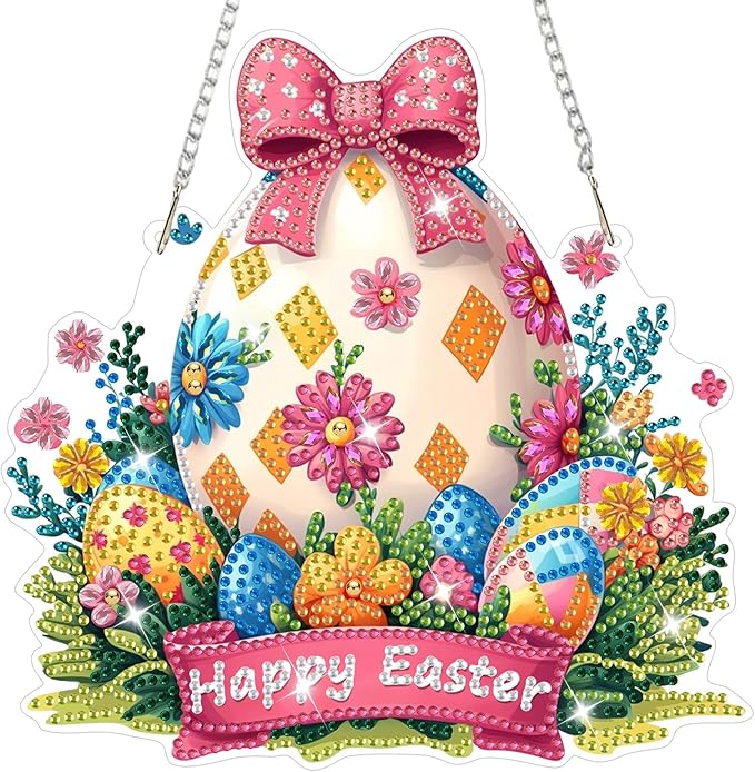 NAIMOER Easter Egg Diamond Art Hanging Kits for Adults, 5D Special Shaped Rhinestone, DIY Acrylic Spring Diamond Art Painting Window Pendants Home Garden Wall Hanging Ornament Kits, Double Sided