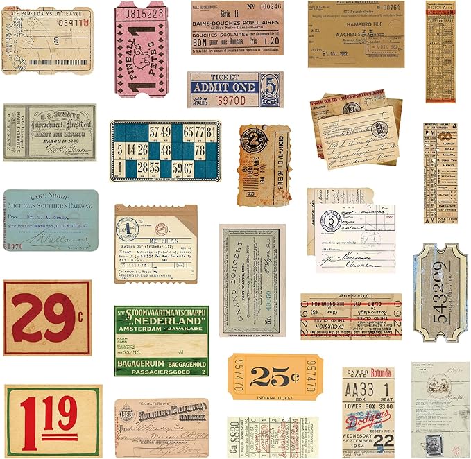 PRSTINCOL 100Pcs Vintage Sticker Pack - Scrapbooking Supplies & Junk Journal Accessories - Aesthetic Stickers for Water Bottles, Craft Kits, Bullet Journals - Retro Design