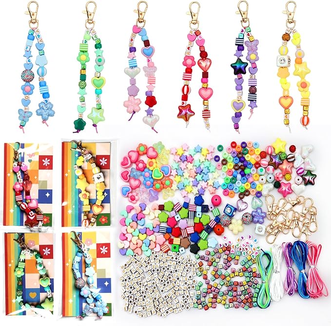 ASTNIC 618 Pcs Keyring Making Kit with Keychain, Letter Beads & Pony Beads for Phone Charm, DIY Beaded Keychain Making Kits for Bag Charm, Personalised Gifts for Women, Jewelry Making Kit