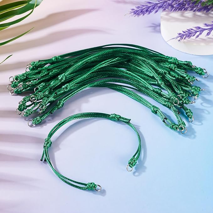 KISSITTY 20pcs Adjustable Bracelet Cords for Connector Charms Waxed Polyester Thread Cord Green Color Half Finished Bracelet for Friendship Bracelets Jewelry Making