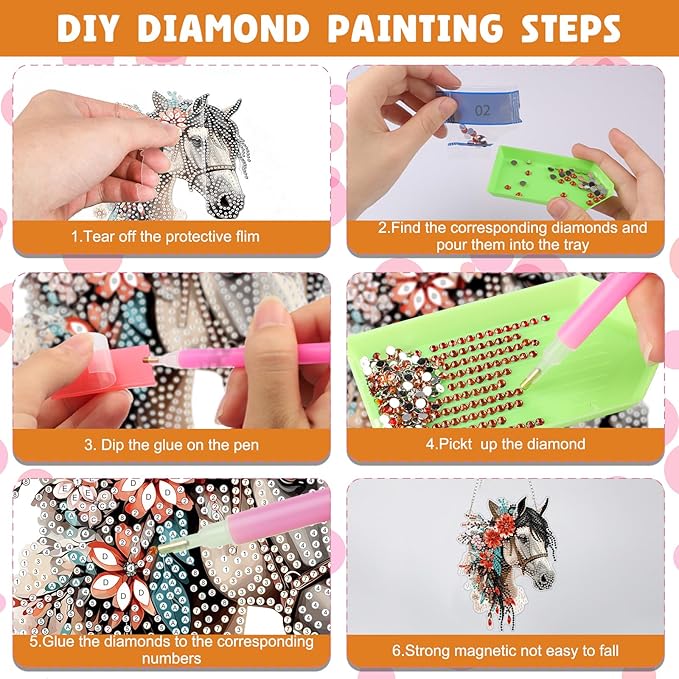 NAIMOER DIY Hanging Diamond Art Kits for Adults, Horse Diamond Painting Kits, Special Shaped Rhinestone, Acrylic 5D Gem Art Craft Window Pendants Home Garden Wall Hanging Ornament Kits