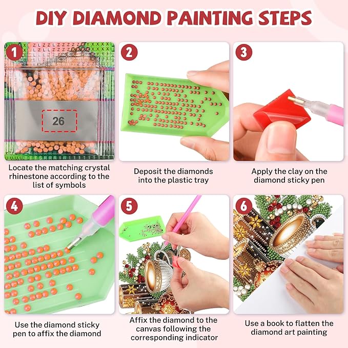 Bowetile Christmas Diamond Art Hanging Kits for Adults, Candle Diamond Art Suncatchers, 5D Special Shape Diamond Painting Coffee Pendant Window Ornament Christmas Gifts for Home Door Wall Decor