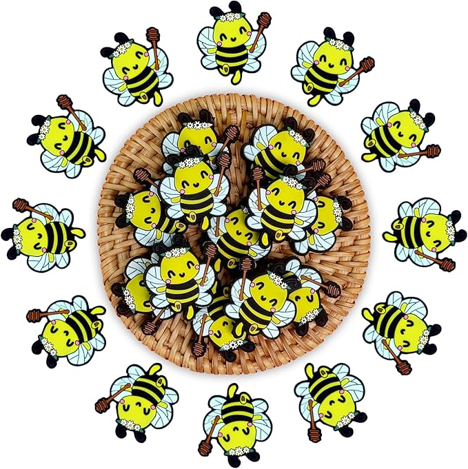 12pcs bee Silicone Focal Beads for Keychain Making for Pens Shape Silicone Beads for Bracelet Necklace Crafts （bee）