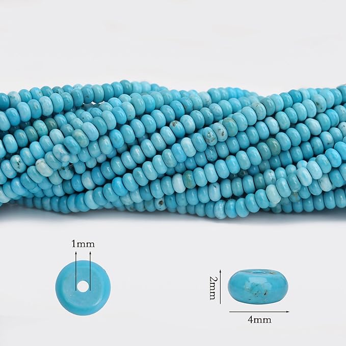 2 Strands (300PCs) Natural Blue Turquoise Rondelle Beads, 2 * 4mm Gemstone Loose Spacer Abacus Disk Beads for DIY Bracelet Necklace Earrings Jewelry Making, Craft Supplies Beading Kit