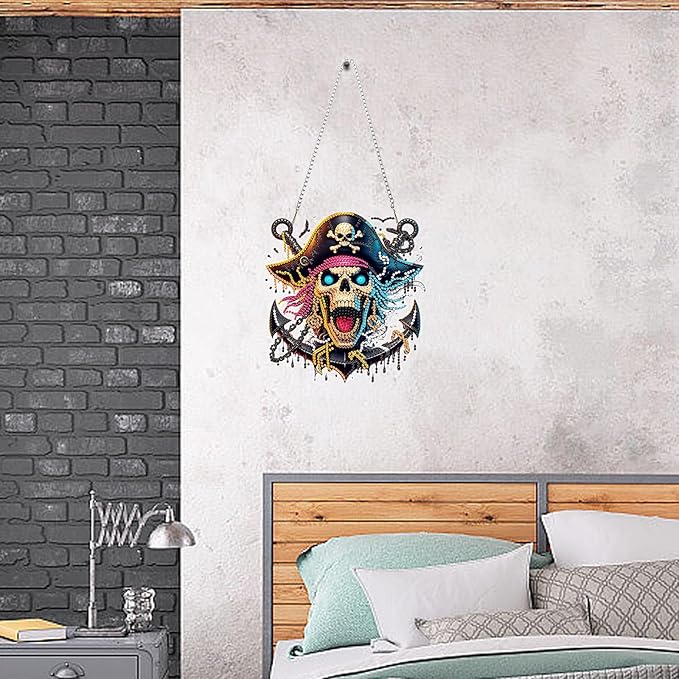 Auremi Pirates Diamond Art Pendant Kits,5D Skulls Diamond Art Diamond Painting Hanging Kits,DIY Special Shaped Diamonds Painting Suncatcher Pendant Kit for Adults for Gift Wall Home Decor