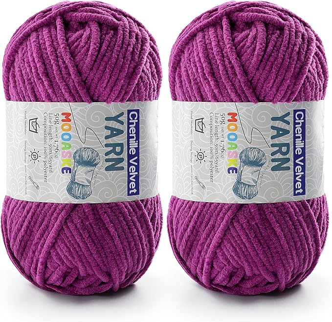2 Pac Chenille Yarn for Crocheting - Blanket Yarn for Crocheting - Fluffy Yarn for Crochet, Baby Yarn for Crocheting Soft Blankets Weight Per Roll 50g/1.76oz, Length 60m/65yard (Violet)