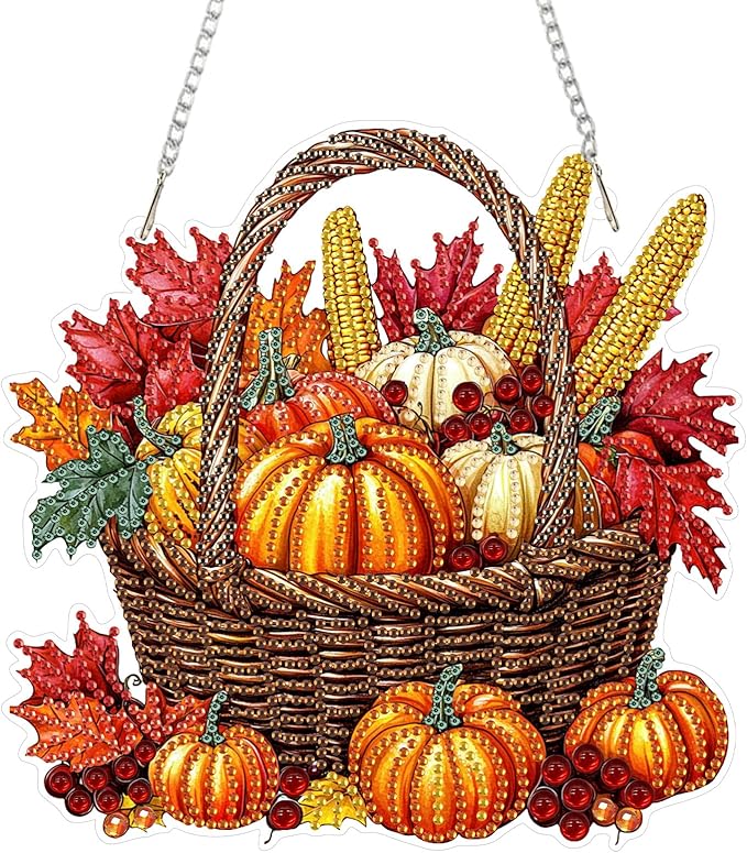 SENQAO Halloween Diamond Art Hanging Kits for Adults Beginners, DIY Acrylic 5D Special Shaped Crystal Diamond Gem Art Painting Hanging Ornament for Home Wall Decor and Gift（Fall Pumpkin Basket）