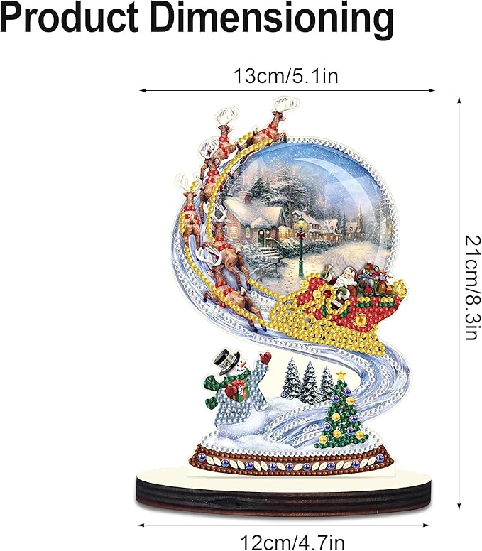 Christmas Diamond Art Tabletop Decoration, DIY Santa Claus and the sleigh, Diamond Art 5D Special Shape Crystal Diamond Partial Diamond Art Painting Mosaic Handicraft, Home Office Tabletop Decor Gift